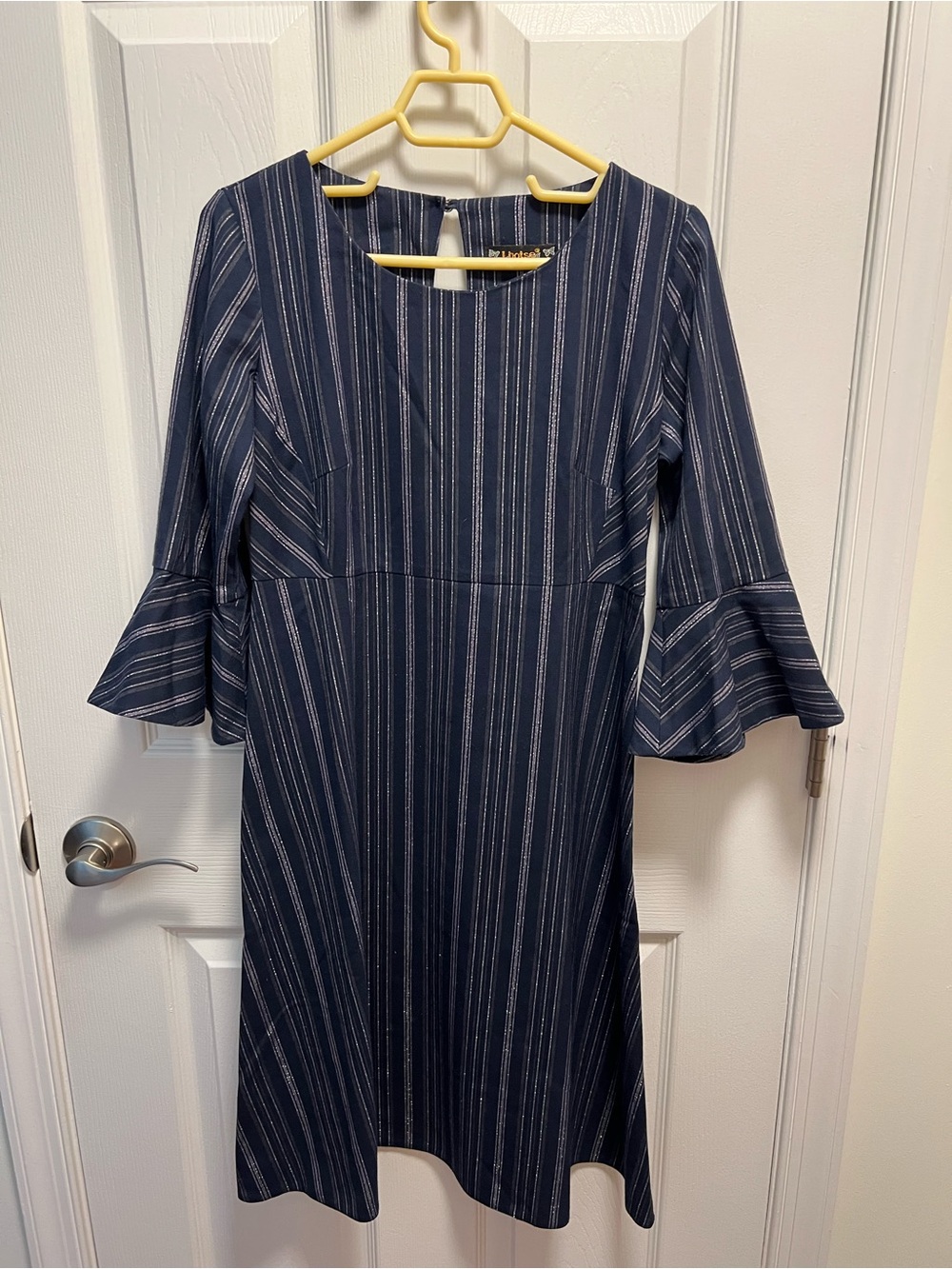 Striped Navy Bell-Sleeve Midi Dress